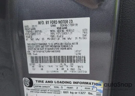 2011 Ford F-150 Lariat from USA, damaged, VIN 1FTFW1ET2BFA83352